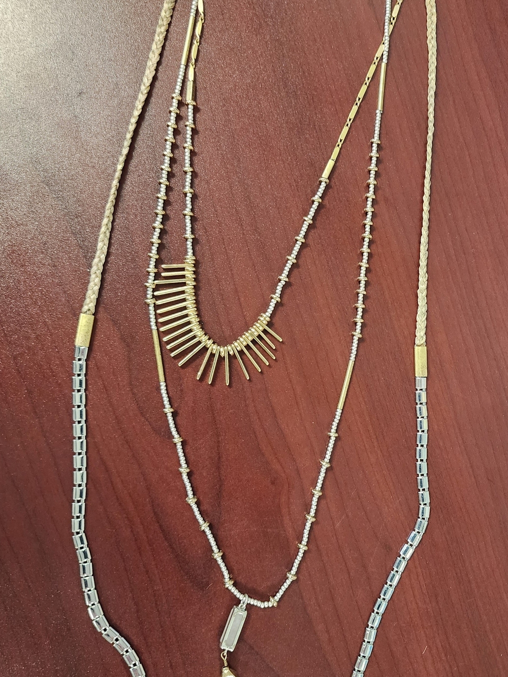 Stella & Dot RIAD Two-Tone Layered Necklace with Gold Spike Fan